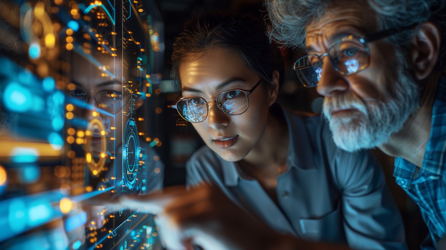 A team of cybersecurity specialists in a corporate office