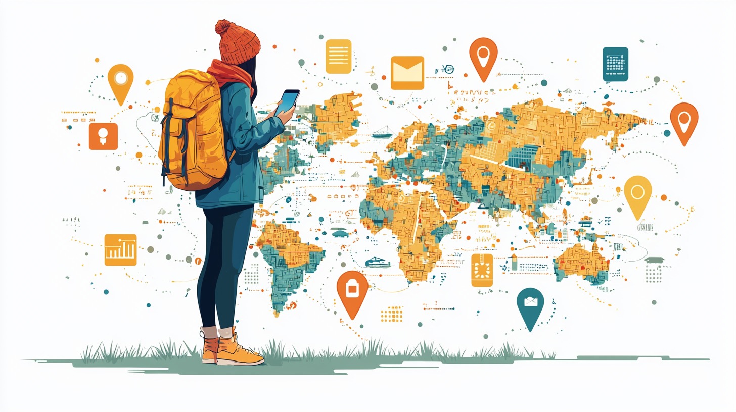 Tourist using smartphone with travel app