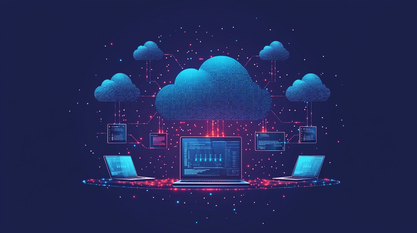 Cloud server connected to laptops 